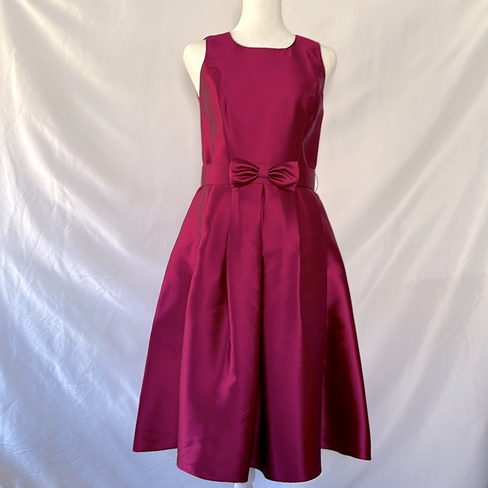 Chetta B Sleeveless Satin A-Line Dress with Belted Bow